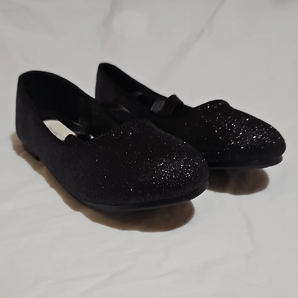 MEI MACLEOD Girls Size 5 Black Glitter Strappy Flats Used